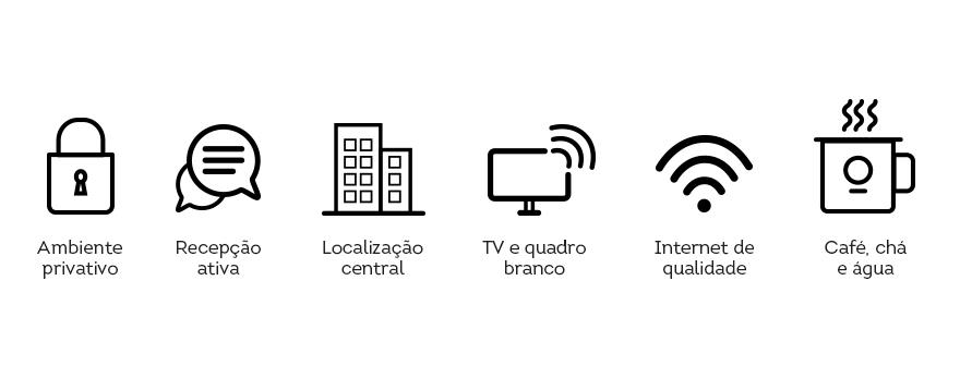 Arte gráfica com benefícios da Sala Multiuso Oficina670. Em "Nosso coworking: como funciona e quais as vantagens?"