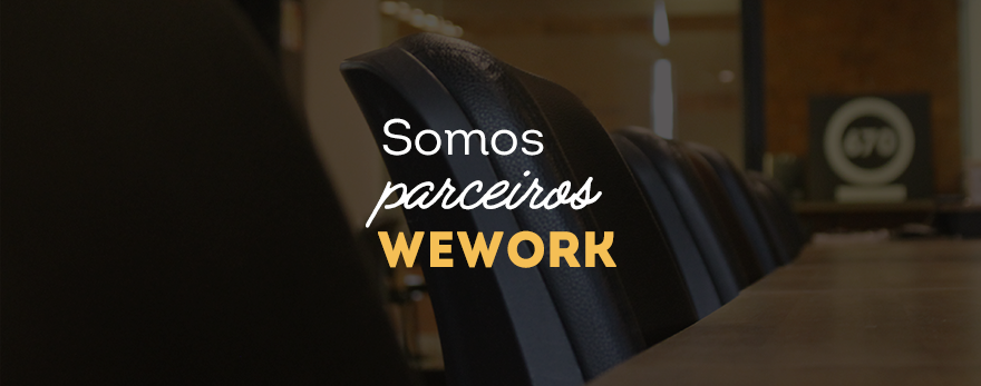 Imagem ilustrativa com texto: Somos parceiros WeWork - em Oficina670 Coworking agora é parceiro da WeWork